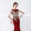 Popular Red Chiffon Sheath Sleeveless Sweep Train Sequins Jewel Ruffle Appliqued Beaded Women Prom Dress
