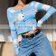 New Arrival Sexy Ladies Long Sleeve T-shirts Women Tie Dye Autumn Crop Tops