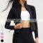 Custom Women Clothing Stand Up Collar Full Zip Drawstring Sports Tops Long Sleeve Gym Fitness Short Jackets Women Yoga Jacket