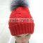 RRKB035 Winter Genuine fox fur pompom ball woolen beanie Knitted hat