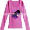 new custom fashion design ladies long sleeve heart print design custom sublimation wholesale custom t-shirt rhinestone