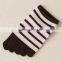 Japanese OEM Custom Design Mature High Quality White Black Stripes Organic Cotton Knitting Lovely Girls Five Fingers Sock