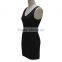 Woman deep V neck black bodycon dress polyest sapndex fabric back waist open designs dress cheap price