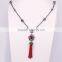 Charm Flower Red Gem Stone with Crystal Glass Tassel Pendant Necklace, Crystal Rhinestone Beads Hematite Beaded Necklace