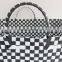 Large cheap handled colored plastic strap woven basket