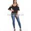 Women Fashion Plain Dyed Cotton Cold Shoulder Peasent Top White Tops White Blouse Short Sleeve