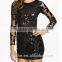 Fashion Sexy Sequin Bodycon Mini Dress Autumn Long Sleeve Black Woman Clothes