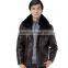 2014 fashion Men black mens winter PU leather coat with fur collar