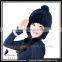 CX-C-116H Hand Knitted Beanie With Fur Ball Stock Rex Rabbit Fur Ladies Hats
