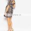Hot Sale Newest Design Maternity Beauty Skater Dresses Print Plaid Check Mini Dress with Cut Out Back