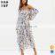 OEM woman dress one shoulder print long chiffon dress