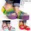 RTS new lady high heel multi color sandals women high heel rainbow flat form shoes summer wedge sandals slippers with diamond