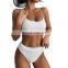 New solid color spiral pit strip U-shaped high waist bikini sexy swimsuit swimsuit women