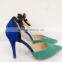 New Arrival Suede Velvet Green and Blue Collage High Heel Pumps Ankle Strap Ladies Shoes