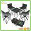 Collapsible folding table and chair sets.