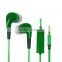 Green color EL glowing platic earphone with partly EL glowing cable for mobile phone