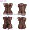 Vintage Overbust Corsets with Zipper Brown Women Corset Trainer Top