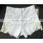 2016 Summer Fashion Women Slimming Ripped Short Jeans Ladies White Lace Patchwork Tassel Fringed High Waist Beach Shorts