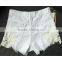 2016 Summer Fashion Women Slimming Ripped Short Jeans Ladies White Lace Patchwork Tassel Fringed High Waist Beach Shorts