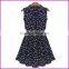 Summer 2015 New Women Sleeveless Dress Casual Turn-down Collar Cat Footprints Pattern Dress With Belt
