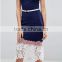 China women lady clothing oem Round neck Cap sleeves Contrast belt Crochet Lace Hem bodycon dress With Belt Detail