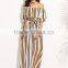 Woman Fashion Striped Off The Shoulder Tie Waist Chiffon Maxi Dress