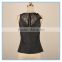 Women Custom Pu Leather Fabric Neck Chain Design Lace Patchwork Tank Top