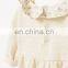 One piece long sleeves and frilled neckline embroidered girls party dresses