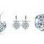 2016 Elegant hollow out light royal blue zircon jewelry set with flower pendant ear studs and ring