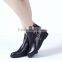 2015 Fancy Black Women Leather Flat Zipper Ankle Boots Elegant Leather Round Toe Flat Short Boots CP6697