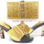 Ladies stone design handbags mix high-heeled shoes african shoes and bag set for women