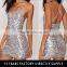 2016 Sexu Back Open Shiny Silver Sequin Bodycon Mini Evening Dress