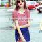 The new model fashion pure color hollow out tops short sleeve joker leisure double-deck shirts for women