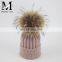 Top Quality Big Fur Pom Pom Kids Hats Raccoon Fur Balls Baby Knitted Hat
