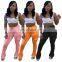 Amazon Hot 2021 European and American casual cotton blended skinny trousers flared mid-waist casual pants