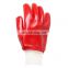 HY Red Cotton Liner Knitted Wrist Cuff Red PVC Working Gloves