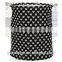Foldable Round Cute Line Canvas Towel Clothes Organizer Storage Basket Hamper Tote Bag