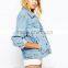 Ladies new fashion sleeveless plain denim jacket short Boxy Boyfried Denim Jacket
