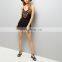Spaghetti Strap Black Floral Embroidered Jumpsuit Shorts