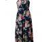 Sleeveless Floral Printed V-neck Long Maxi Dress