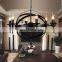 Loft Pendant Lamp Retro American Industrial Black Iron Round Chandelier Light For Living Room, Dining Room Light Bar Lamp