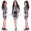2016 hot selling sexy between black and white strip bandage dress