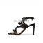 High heel sandal black snake shinning print buckle strap multiple cross strap open toe stylish heeled women shoes