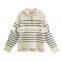 Factory Outlet Christmas Spring New European and American Women's Fashion Striped Loose Casual Sweater Knitwear