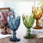 European Style Amber Vintage Embossed Goblet Glass Cheap Engraved Glass Cups