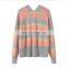Custom Color Stripe 100% Cashmere Women's Knitted Cardigan Whole Knitted Sweater