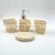 Wood grain polyresin bathroom accessories set for hotel and home