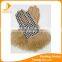 ladies checker spandex velvet woolen gloves with real rabbit fur cuff