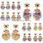 Fashion round glass stud earring with mixed shape plastic charms, lovely stud earring for girls