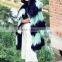 2016/2017 New Style Women Winter Contrast Color Long Hair Goat Fur Coat with Big Turnover Collar